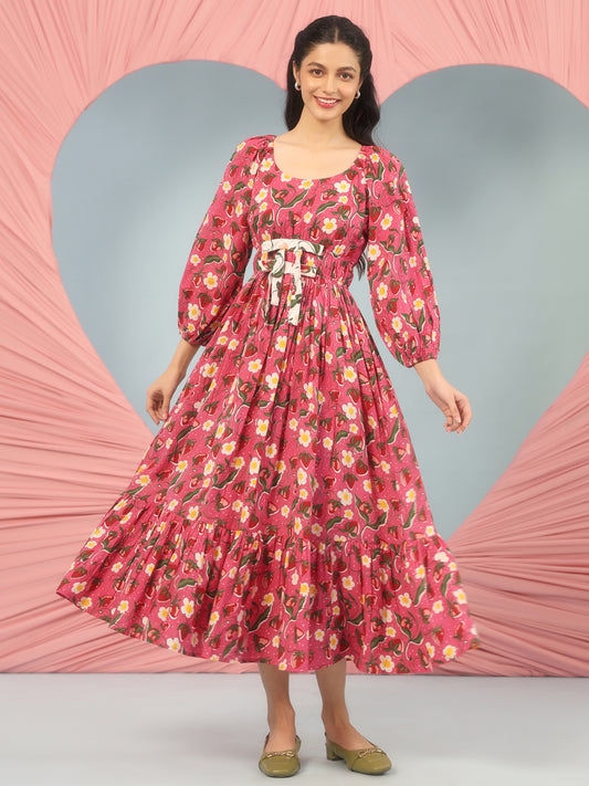 Women's Printed Round Neck Fit and Flare Dress