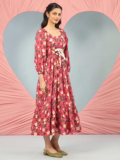 Women's Printed Round Neck Fit and Flare Dress