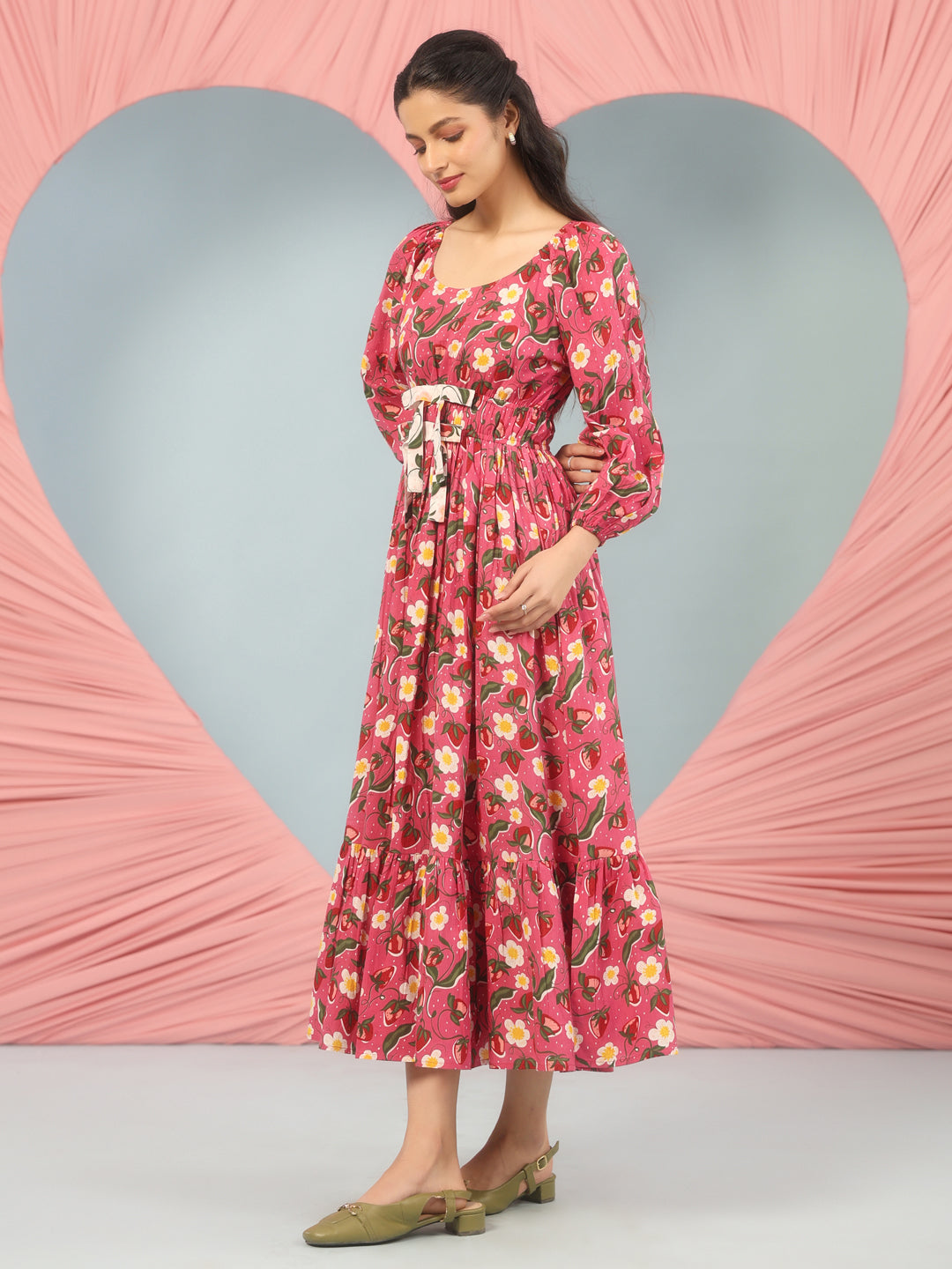 Women's Printed Round Neck Fit and Flare Dress