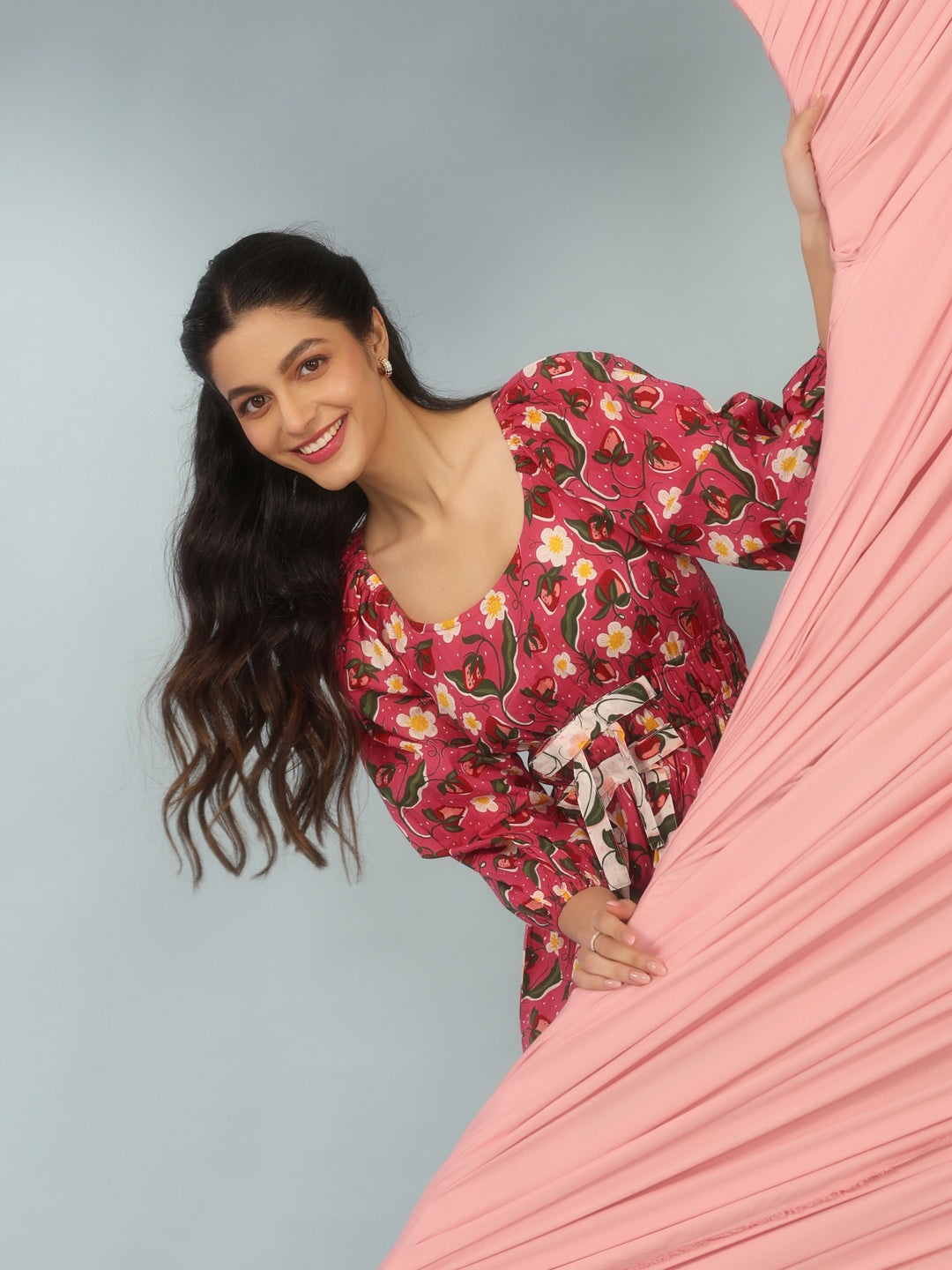 Women's Printed Round Neck Fit and Flare Dress