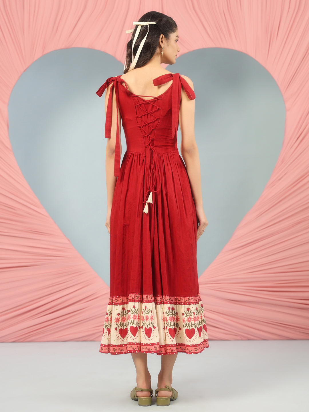 Women's Red Long Dress with Corset Back