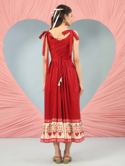 Women's Red Long Dress with Corset Back