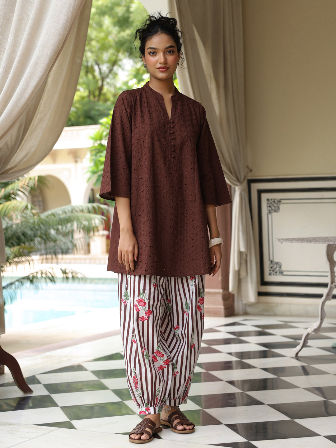 Women's Cotton Schiffli  Kurta and Dhoti Set