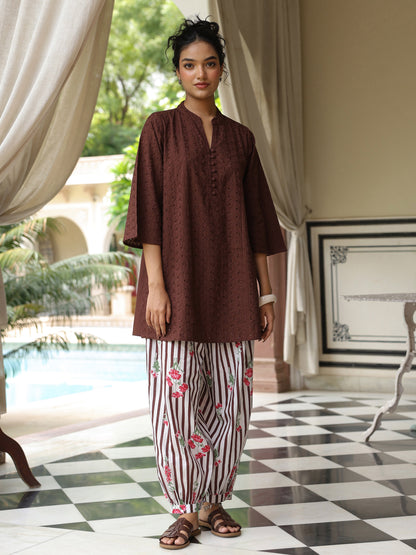 Women's Cotton Schiffli  Kurta and Dhoti Set