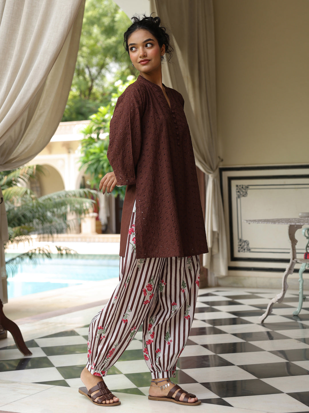 Women's Cotton Schiffli  Kurta and Dhoti Set