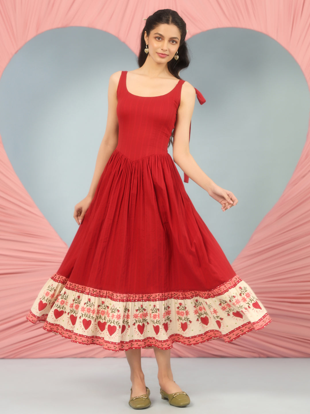 Women's Red Long Dress with Corset Back