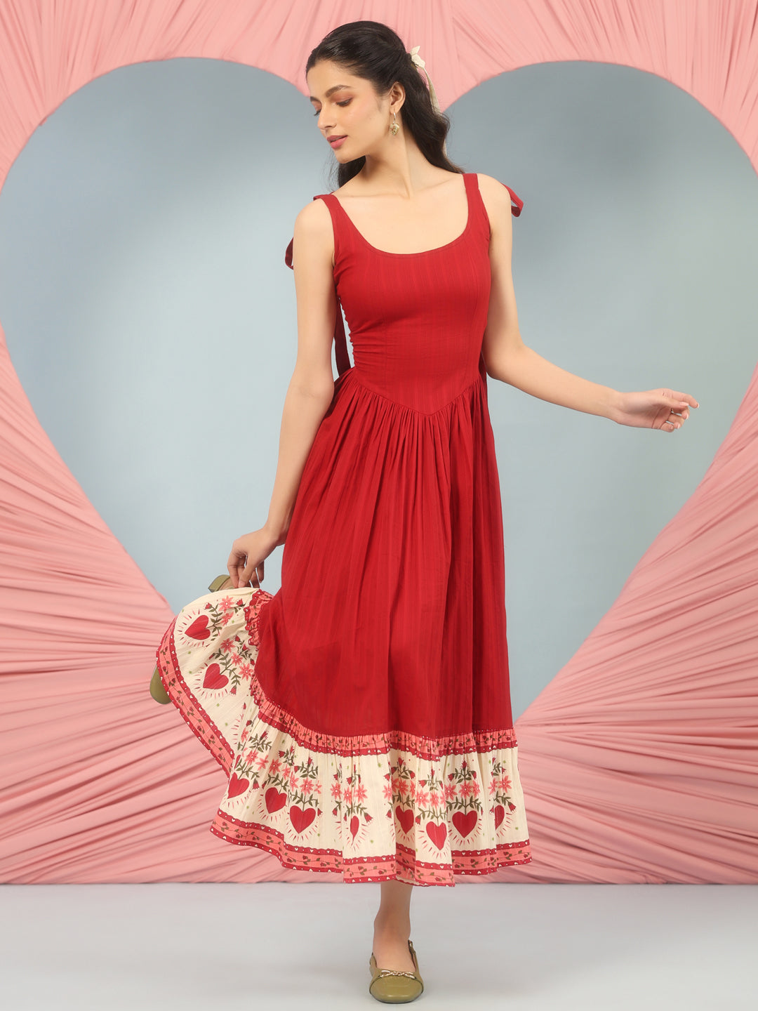 Women's Red Long Dress with Corset Back