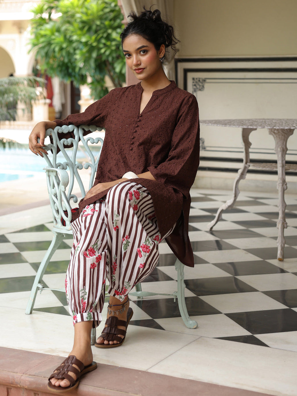 Women's Cotton Schiffli  Kurta and Dhoti Set