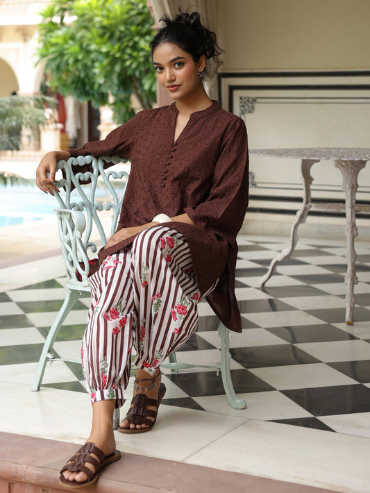 Women's Cotton Schiffli  Kurta and Dhoti Set