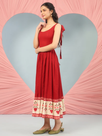 Women's Red Long Dress with Corset Back