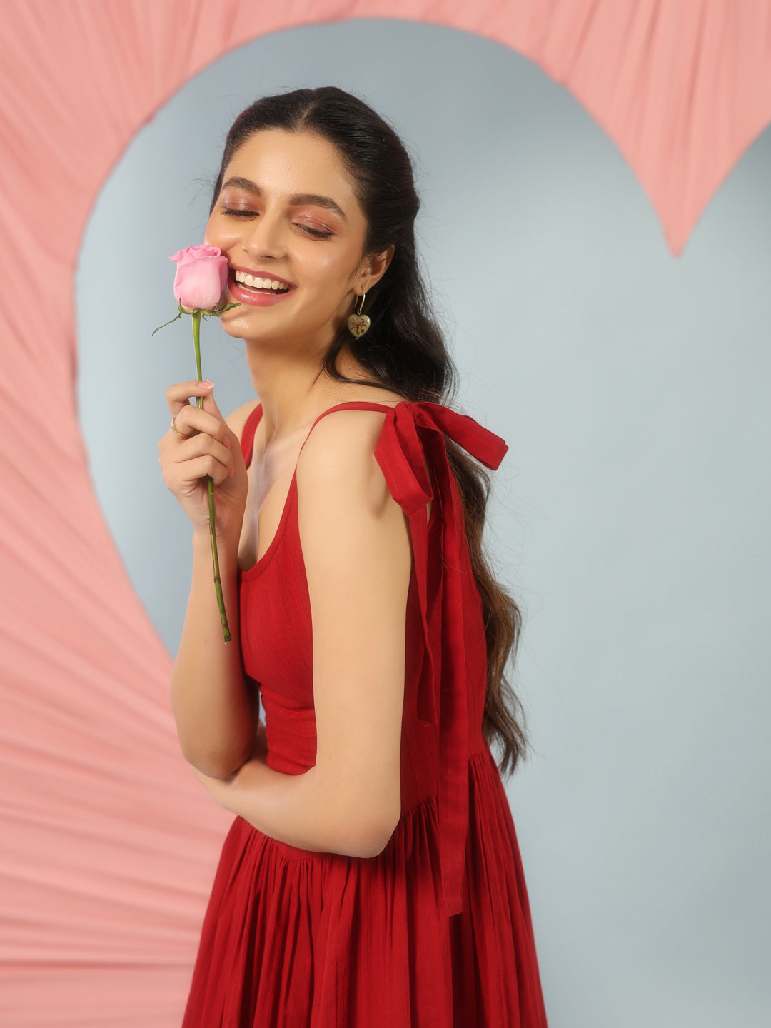 Women's Red Long Dress with Corset Back