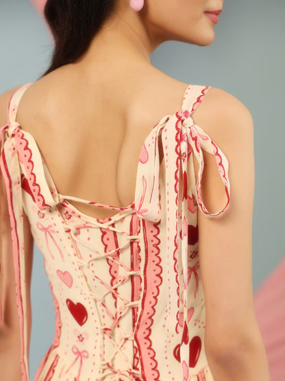 Women's Printed Long Dress with Corset Back