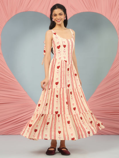 Women's Printed Long Dress with Corset Back