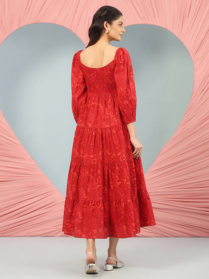 Women's Long Printed Dress With Balloon Sleeves