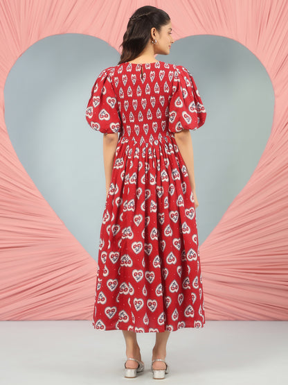 Women's Printed Smoked Bodice Cotton Printed Dress