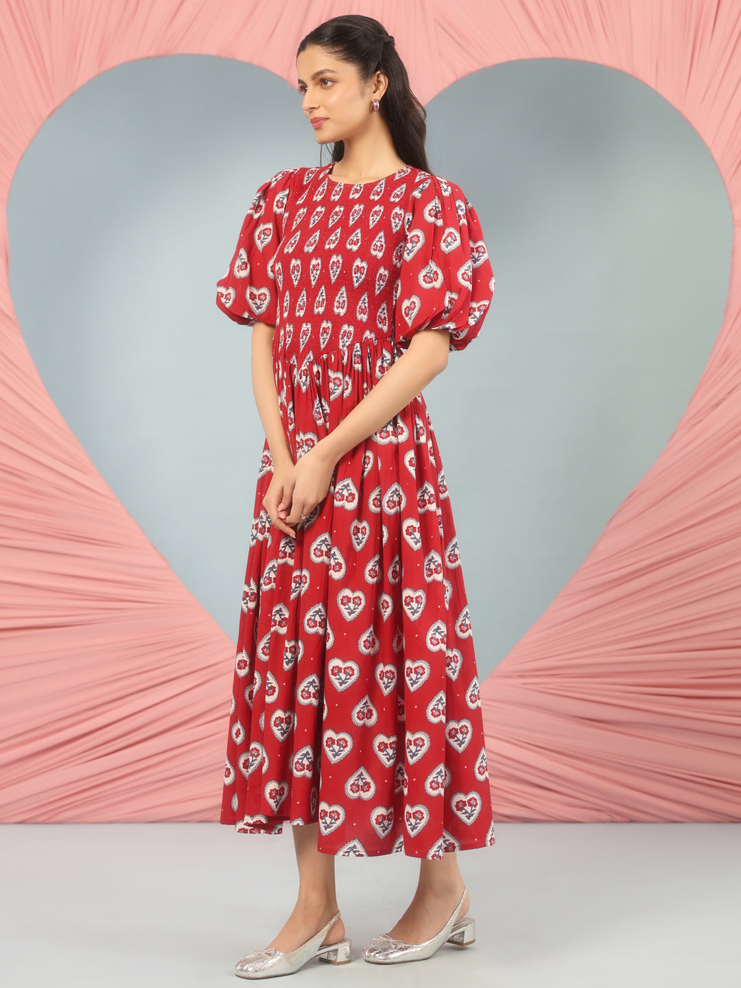 Women's Printed Smoked Bodice Cotton Printed Dress