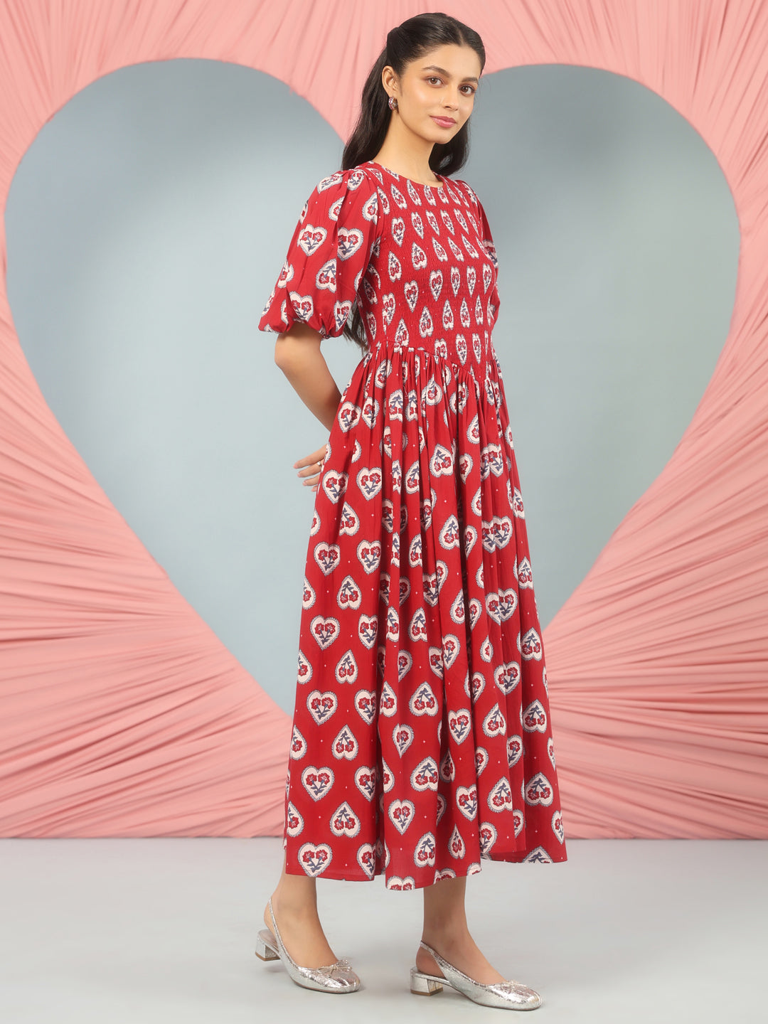 Women's Printed Smoked Bodice Cotton Printed Dress