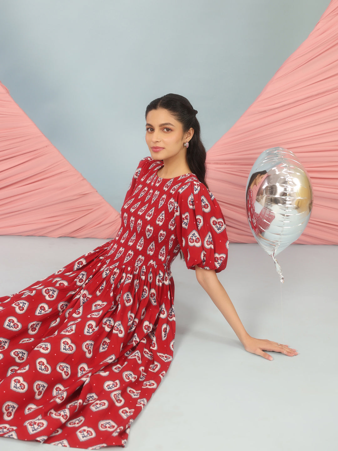 Women's Printed Smoked Bodice Cotton Printed Dress