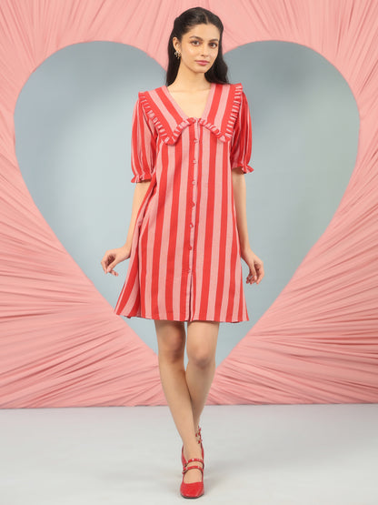 Women's A- Line Ruffle Collar Short Dress