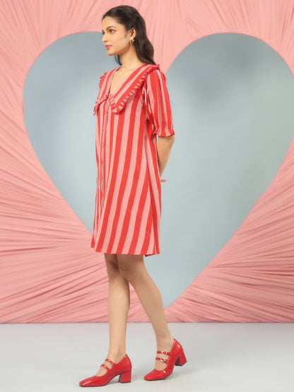 Women's A- Line Ruffle Collar Short Dress