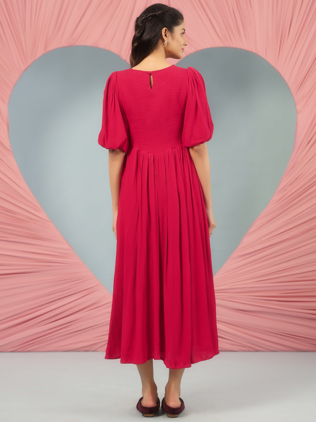 Women's Smocked Bodice Red Dress