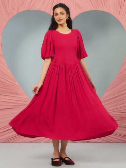 Women's Smocked Bodice Red Dress