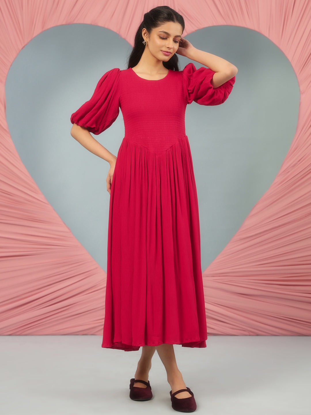 Women's Smocked Bodice Red Dress