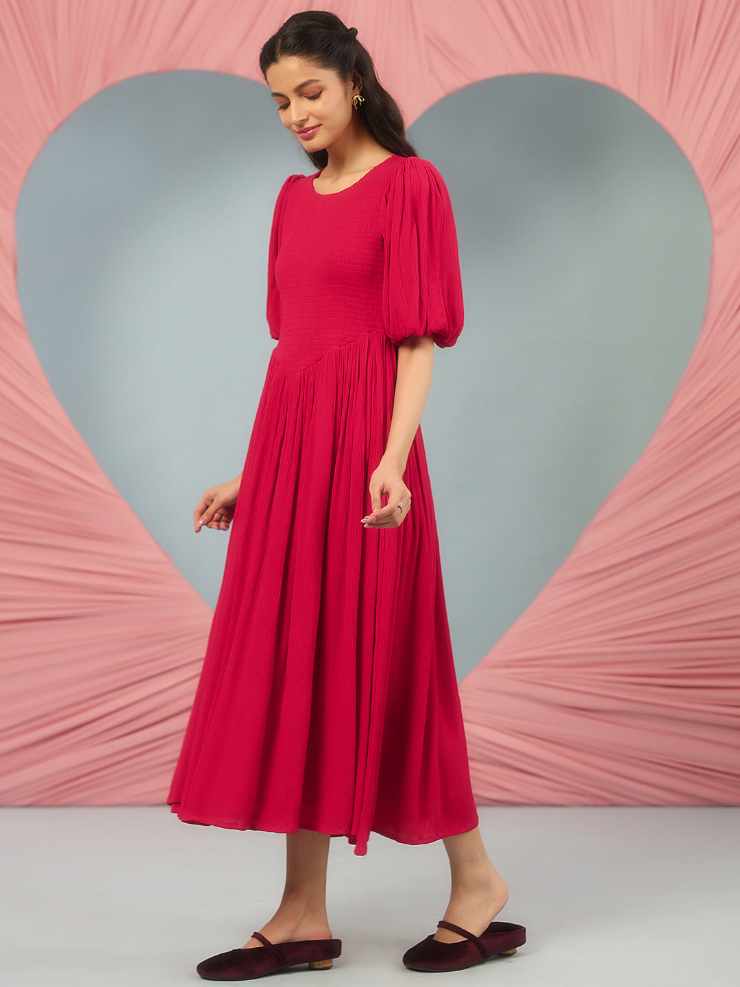 Women's Smocked Bodice Red Dress