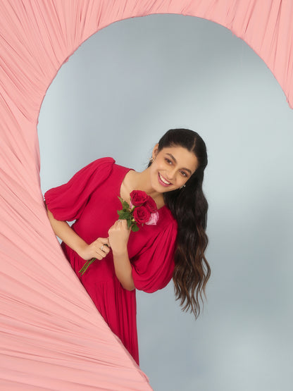 Women's Smocked Bodice Red Dress