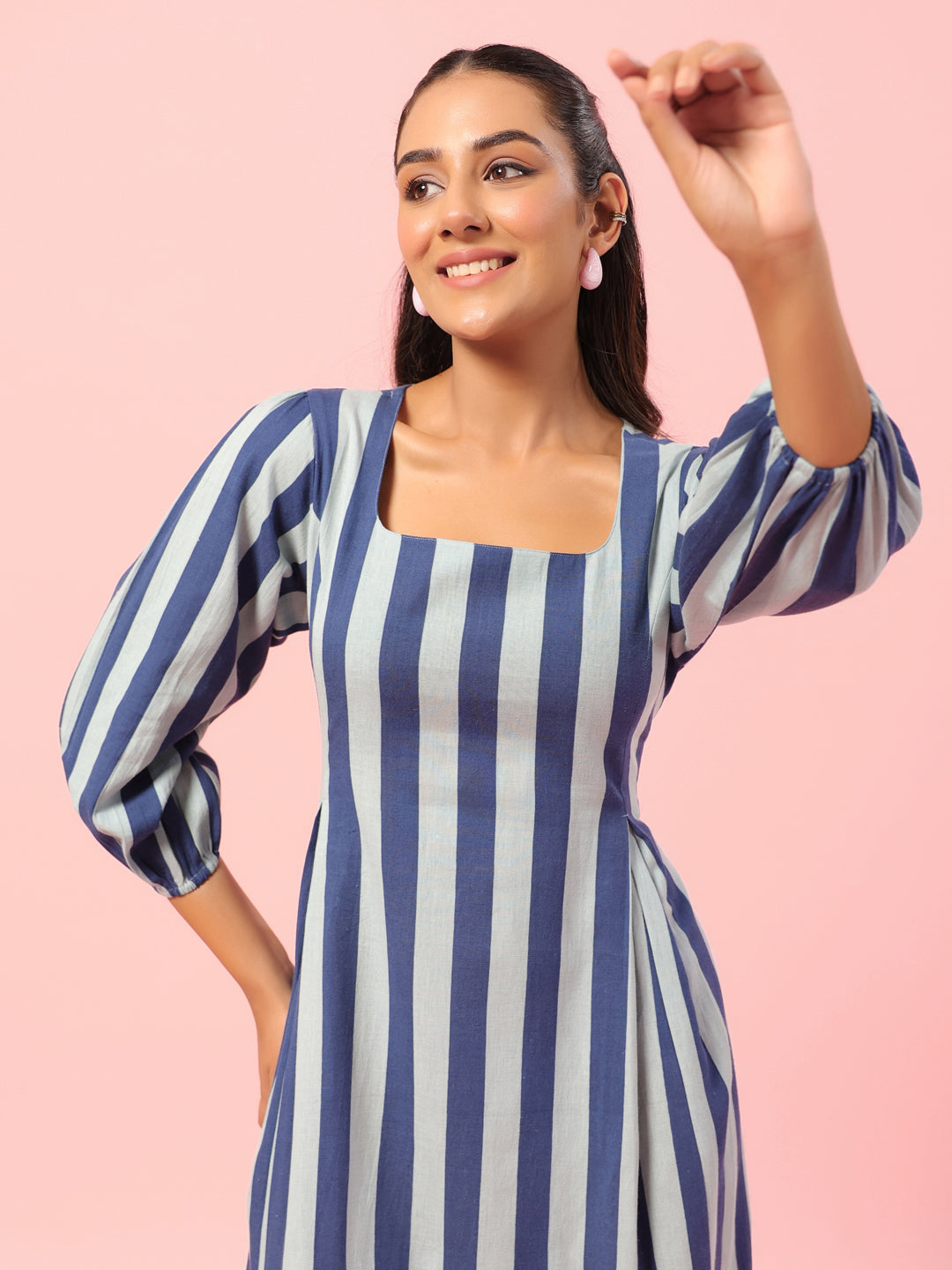 Buy Women's Blue Striped Corset Back Midi Dress Online in India Buy Women's Blue Striped Corset Back Midi Dress Online in India