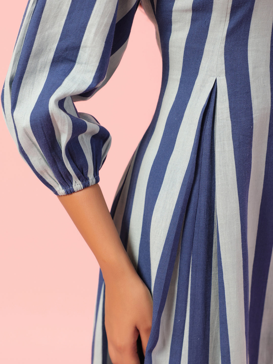 Buy Women's Blue Striped Corset Back Midi Dress Online in India