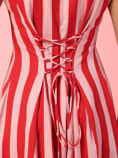 Women's Striped Corset Back Midi Dress