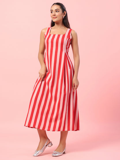 Women's Striped Corset Back Midi Dress