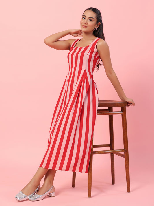 Women's Striped Corset Back Midi Dress