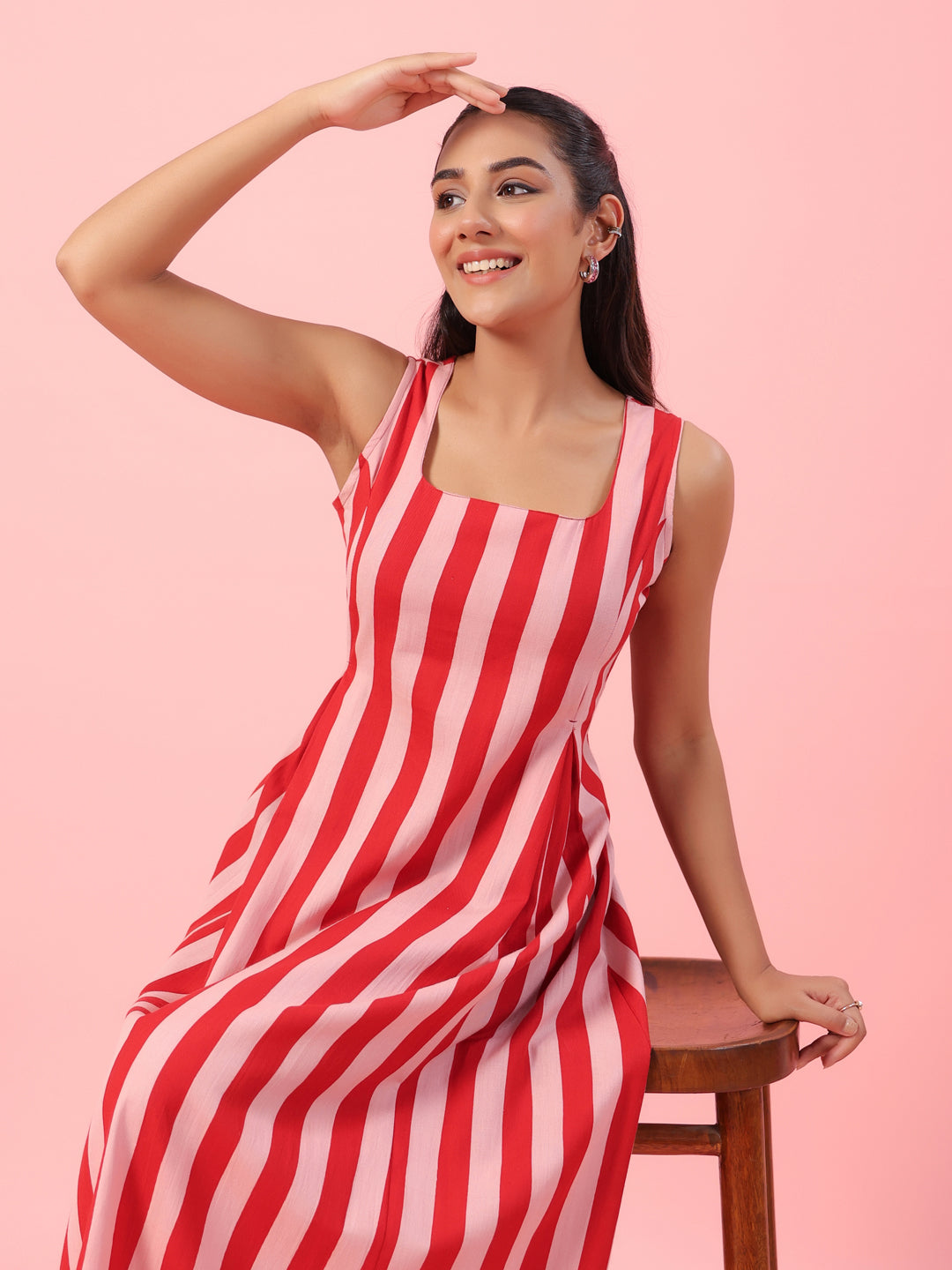 Women's Striped Corset Back Midi Dress