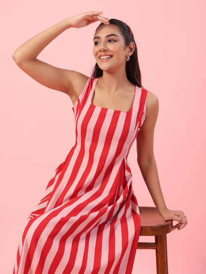 Women's Striped Corset Back Midi Dress