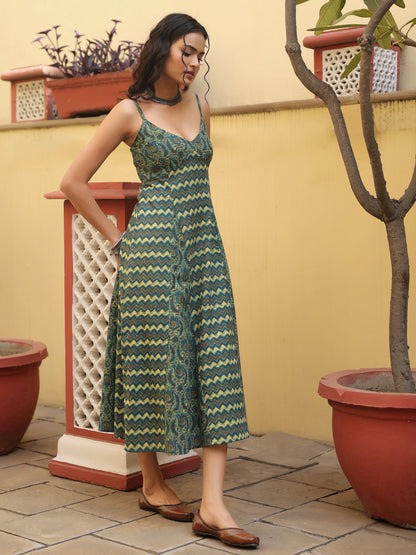 Women's Cotton A Line Panelled Midi Dress