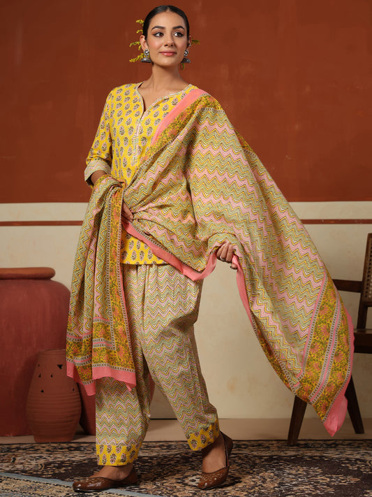 Women's Cotton Short Kurta With Salwar & Dupatta