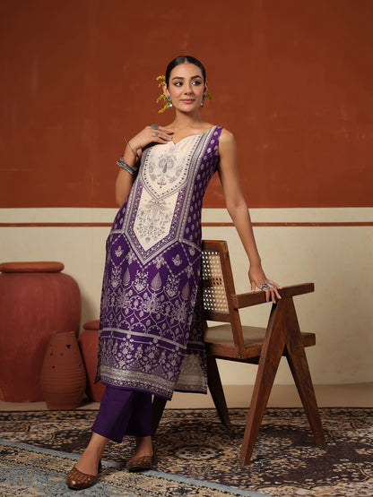 Women's Sleeveless Silk Kurta Set