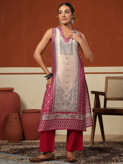 Women's Sleeveless Silk Kurta Set