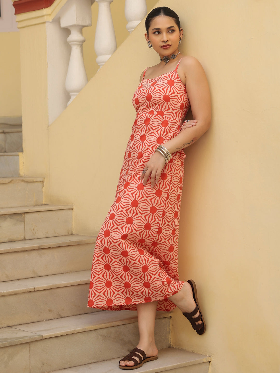 cotton straight dress FRNCH Felice Green Stripe Cotton Sleeveless Maxi Dress