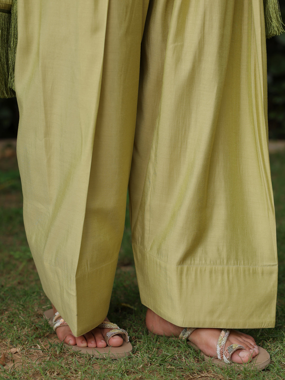 Women's Sage Green Embroidered Farshi Kurta Set with Dupatta