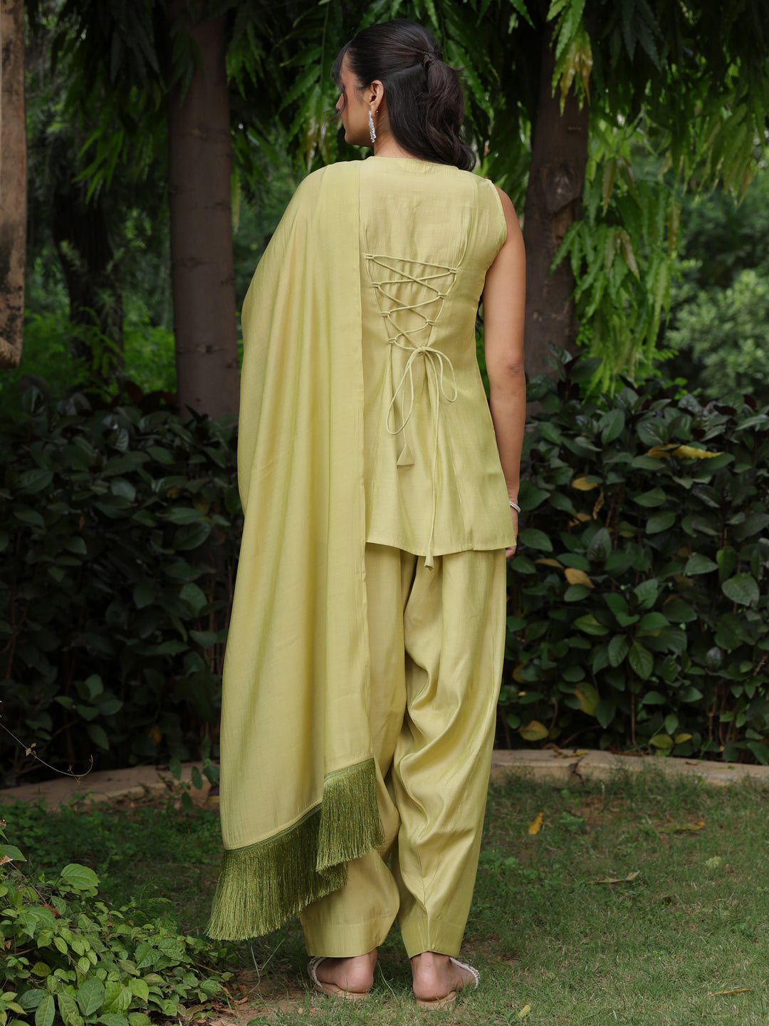 Women's Sage Green Embroidered Kurta Set Salwar with Dupatta