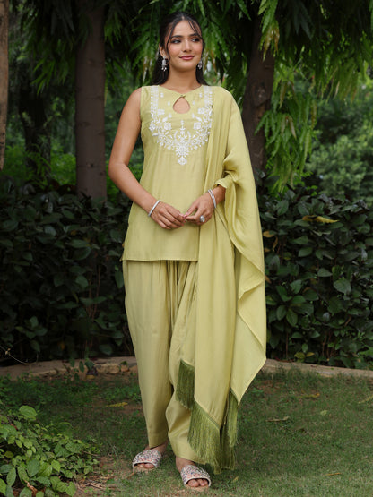 Women's Sage Green Embroidered Kurta Set Salwar with Dupatta