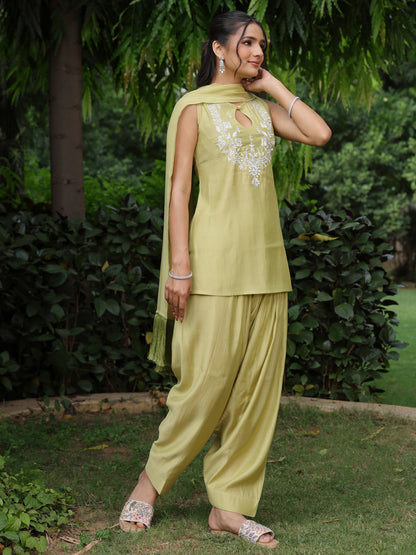 Women's Sage Green Embroidered Kurta Set Salwar with Dupatta