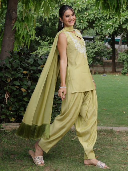 Women's Sage Green Embroidered Kurta Set Salwar with Dupatta