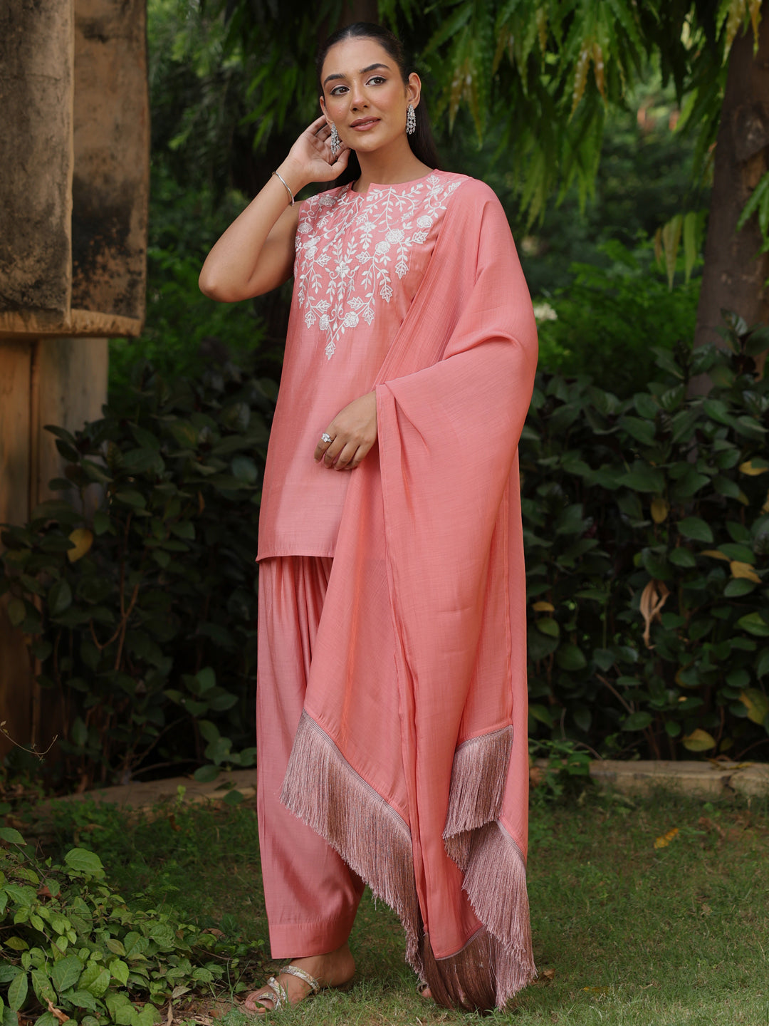 Women's Embroidered Farshi Kurta Set With Dupatta