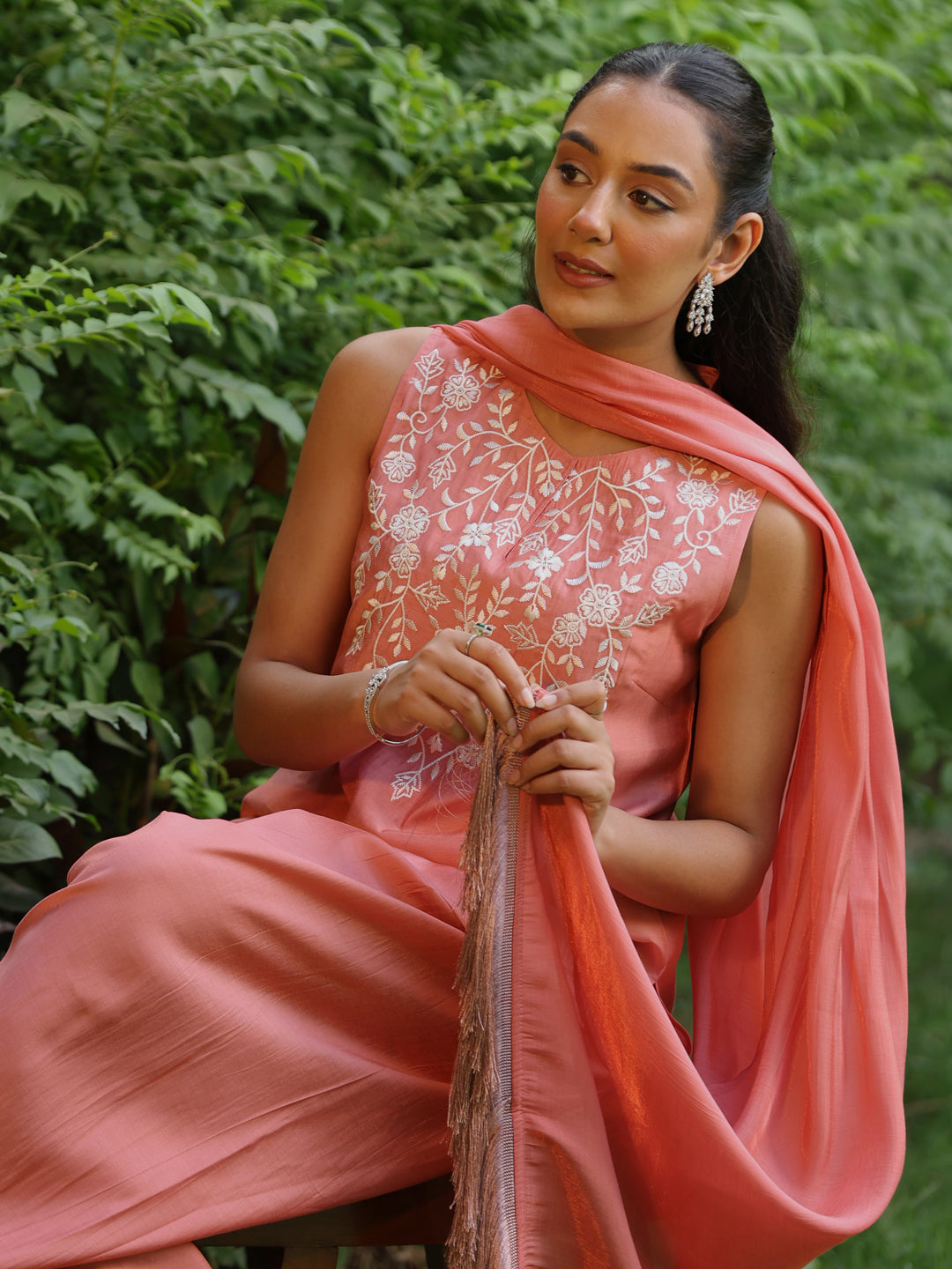 Women's Embroidered Farshi Kurta Set With Dupatta