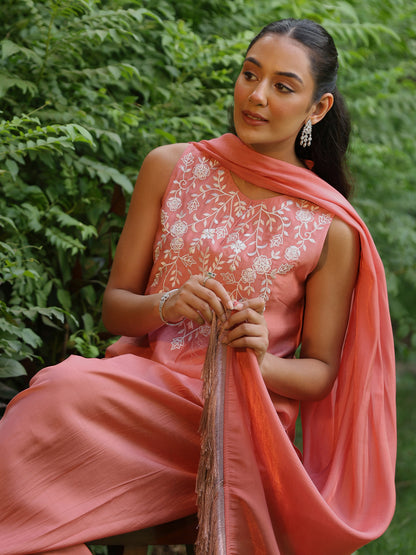 Women's Embroidered Farshi Kurta Set With Dupatta