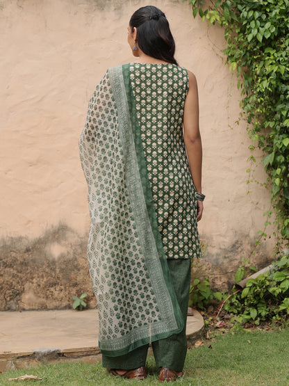 Women's Cotton Green Farshi Set with Chanderi Dupatta